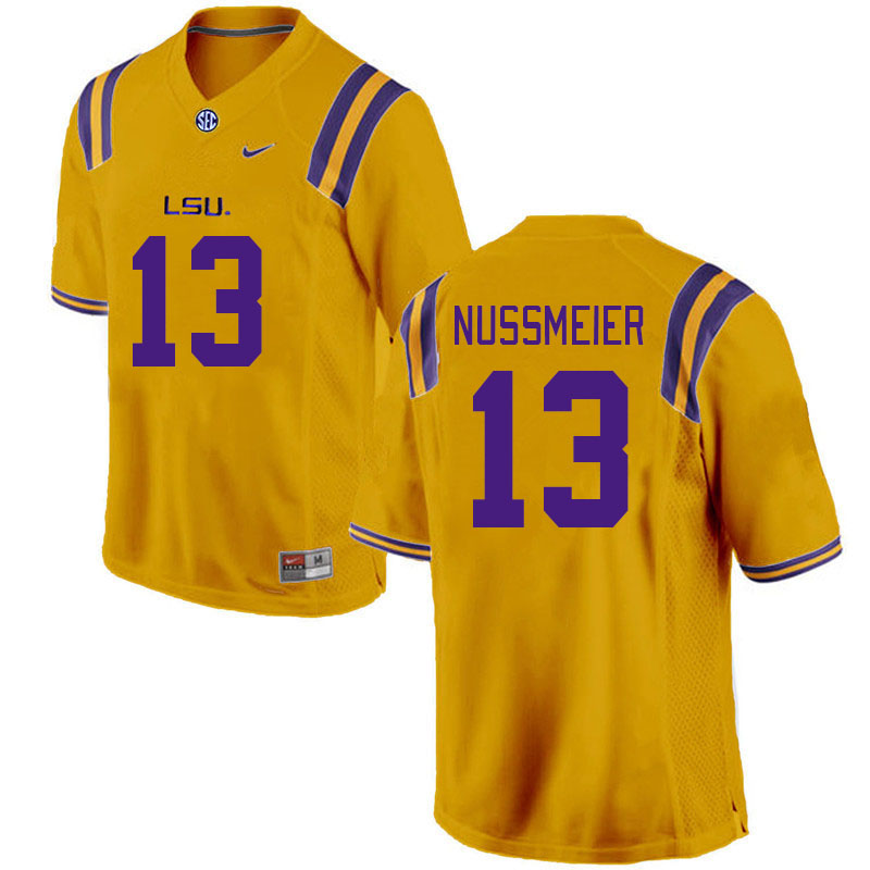 Men #13 Garrett Nussmeier LSU Tigers College Football Jerseys Stitched-Gold